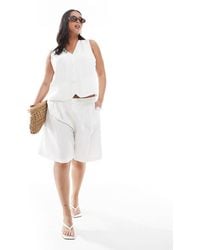 ONLY - Short d'ensemble long ajusté en lin mélangé à taille haute - blanc - Lyst