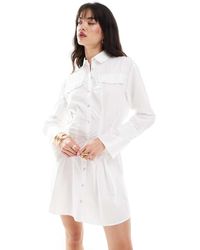 Pimkie - Pocket Detail Flared Sleeve Cinched Waist Mini Shirt Dress - Lyst