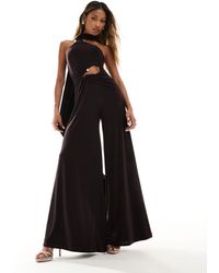 ASOS - Wide Leg Jumpsuit With Double Trim And Long Neck Tie - Lyst