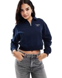 Tommy Hilfiger - Sudadera Azul Marino De Corte Cuadrado Con Media Cremallera De - Lyst