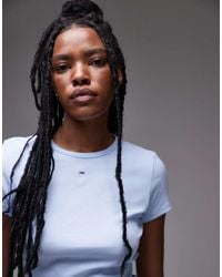 Tommy Hilfiger - T-Shirt A Coste Celeste Con Stemma - Lyst