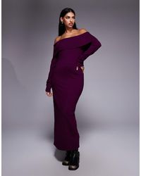 Kaiia - Exclusive Slouchy Off The Shoulder Foldover Knit Maxi Dress - Lyst
