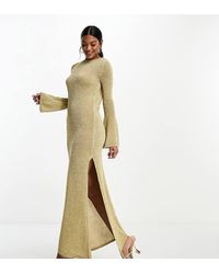 ASOS - Low Back Metallic Knit Maxi Dress With Angel Sleeves - Lyst