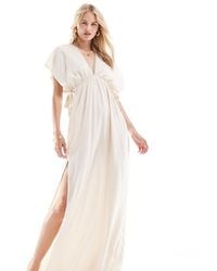 ASOS - Asos Design Tall Faye Flutter Sleeve Maxi Beach Dress With Tie Detail - Lyst