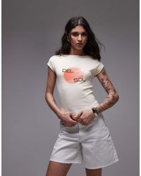 TOPSHOP - Grafisch T-Shirt Met Kapmouw En Schuine Hals - Lyst