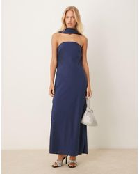 Abercrombie & Fitch - Vestido Largo Con Cuello Halter Desbocado Y Colgante De -Negro - Lyst