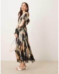 Lovedrobe - Faux Wrap Long Sleeve Tie Back Midaxi Dress - Lyst