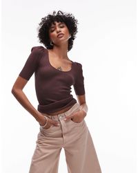 & Other Stories - Knitted Mixed Rib Top With Scoop Neck And Puff Sleeves - Lyst