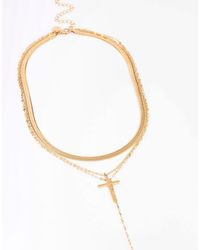 Lovisa - Waterproof Plated Stainless Steel Multi Chain Cross Layered Necklace - Lyst