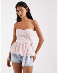 Hollister - Lace Bandeau Corset Top With Bow - Lyst