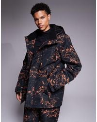 Threadbare - Chaqueta De Esquí Negra Con Cremallera, Capucha Y Estampado Naranja De - Lyst