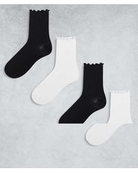 Pieces - Set Van 4 Paar Sokken Met Ruches Langs De Rand - Lyst