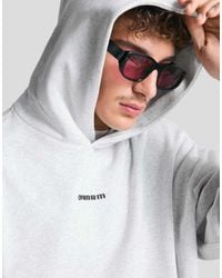Bershka - Felpa Con Cappuccio Chiaro Squadrata Con Stampa - Lyst
