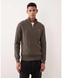 GANT - Cotton Cable Knit Half Zip Jumper - Lyst