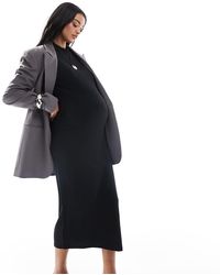 Mama.licious - Mamalicious Maternity Soft High Neck Ribbed Long Sleeved Midi Dress - Lyst