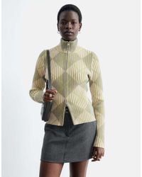 & Other Stories - Ribbed Wool Mix Zip Through Funnel Neck Cardigan With Argyle Design - Lyst