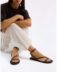 Bershka - Multi-strap Studded Flat Slider Sandals - Lyst