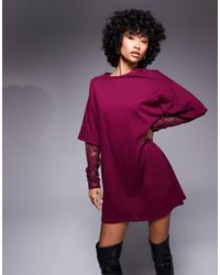 ASOS - Long Sleeve Lace Sleeve T Shirt Mini Dress - Lyst