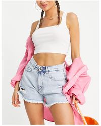 The Couture Club - Denim Shorts With Logo Detail - Lyst
