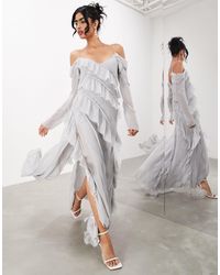 ASOS - Long Sleeve Bias Cut Maxi Dress With Raw Edge Frills - Lyst
