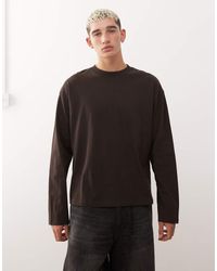 Weekday - Camiseta Marrón De Corte Cuadrado Y Manga Larga Great De - Lyst