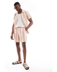 New Look - Gestreepte Short Van Linnenmix - Lyst