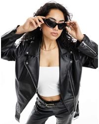 ASOS - Longline Oversized Faux Leather Biker Jacket - Lyst
