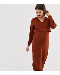 ASOS Robe de maternité et d'allaitement mi-longue à grand décolleté en V en fil écolo - Rouge