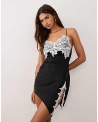 I.AM.GIA - Zarina Sculpting Satin Look Lace Contrast Asymmetric Hem Mini Dress - Lyst