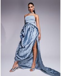 ASOS - Premium Bandeau Maxi Dress With Textured Taffeta Skirt - Lyst
