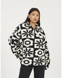 Brave Soul - Graphic Flower Print Zip Through Sherpa Fleece - Lyst