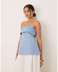 ASOS - Denim Fold Over Bandeau Top - Lyst