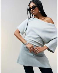 ASOS - Getailleerd T-Shirt Met Wafeltextuur En Blote Schouders - Lyst