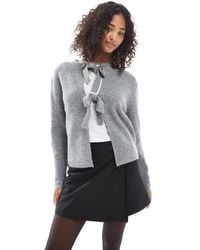 Pieces - Reversable Tie Front Cardigan - Lyst