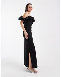Object - – extrem schulterfreies maxikleid aus satin - Lyst