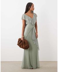 ASOS - Printed Mesh Ruffle Maxi Dress With Open Back - Lyst