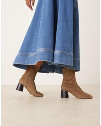 ASOS - – radar – stiefel aus sandfarbenem veloursleder mit runder zehenpartie und blockabsatz - Lyst