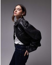 TOPSHOP - Faux Leather Cropped Collar Bomber Jacket - Lyst