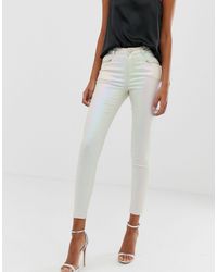 Lipsy Coated Skinny Jeans In Pearlescent Cream - Multicolor