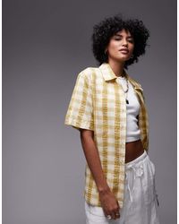 TOPSHOP - Camicia Stile Resort Gialla A Quadri Testurizzata - Lyst