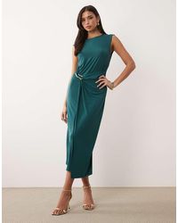 Vila - Getailleerde Midi Jurk Met Gehamerde Gouden Detail - Lyst