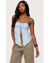 Edikted - Textured Ruffle Split Front Strapless Top - Lyst