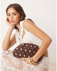 ASOS - Faux Suede Studded Grab Clutch Bag - Lyst