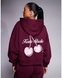 Kaiia - Cotton Rich Studio Cherry Back Graphic Oversized Zip Up Hoodie Co-ord - Lyst