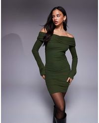 ASOS - Ribbed Ruched Bardot Mini Dress - Lyst