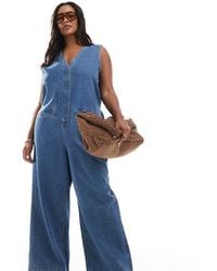 ASOS - Asos Design Curve Denim Sleeveless Loose Jumpsuit - Lyst