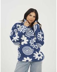 Brave Soul - Quarter Zip Flower Print Sherpa Fleece - Lyst