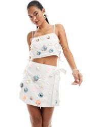 ASOS - Co-ord Linen Look 3d Embellishment Mini Skirt - Lyst
