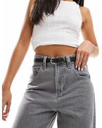 Pieces - Leather Look Gold Double Buckle Belt - Lyst