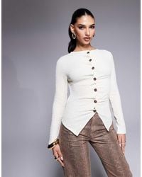 ASOS - Camiseta De Manga Larga Con Botones De Tejido Texturizado De -Blanco - Lyst